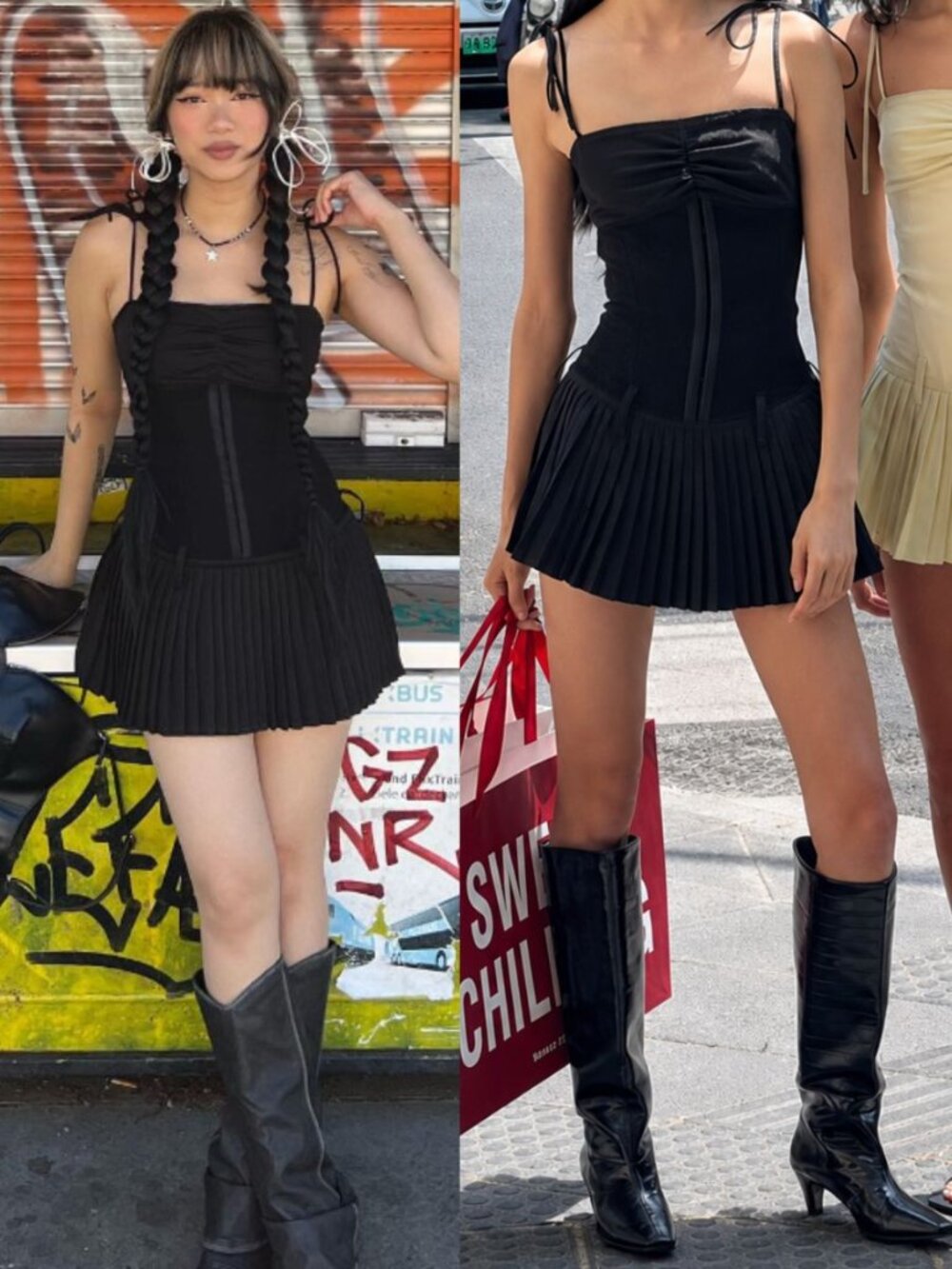 Sweet Chilling Drop Waist Pleated Mini Dress‎ Black Corset NWT Size M